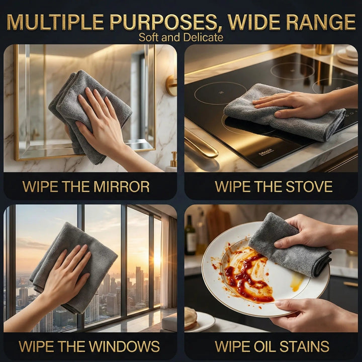 10-Piece Reusable Microfiber Glass Cleaning Cloth Set - Lint-Free, Quick-Drying, Streak-Free