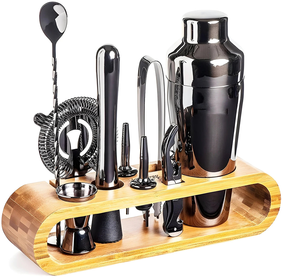 10-Piece Stainless Steel Cocktail Tool Set with Bamboo Stand