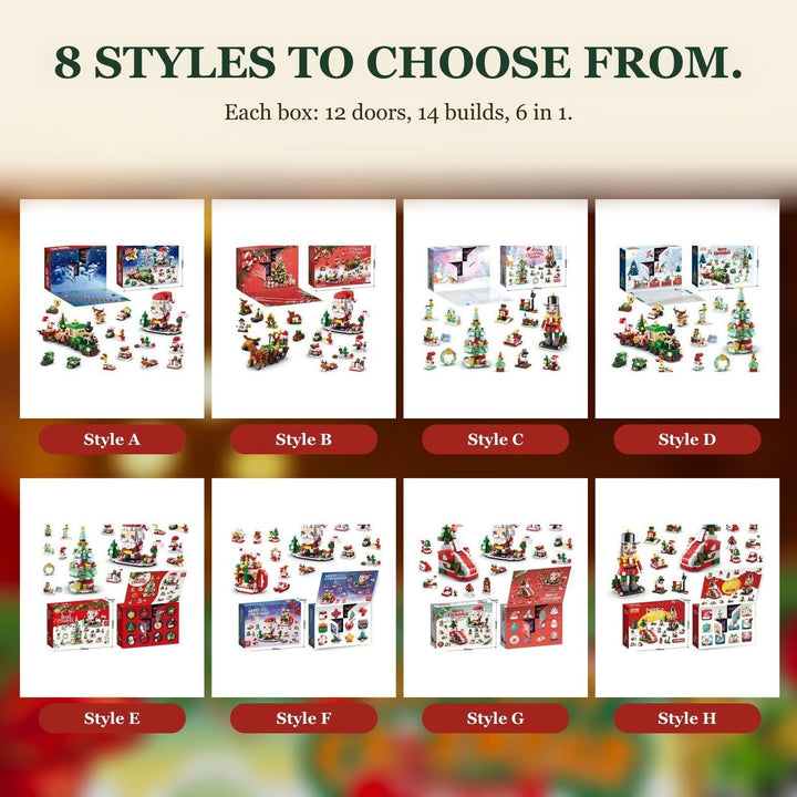 Christmas Brick Countdown Calendar, 12 Doors and 14 Builds, 8 Styles to Collect