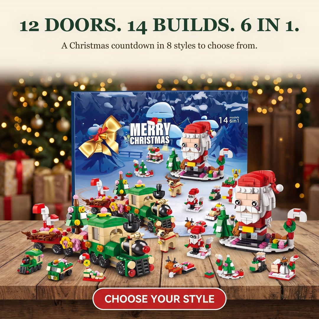 Christmas Brick Countdown Calendar, 12 Doors and 14 Builds, 8 Styles to Collect