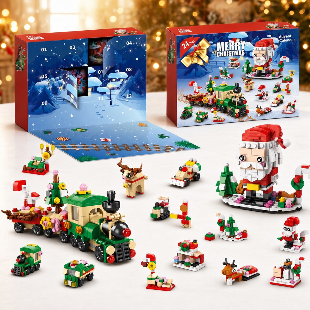 Christmas Brick Countdown Calendar, 12 Doors and 14 Builds, 8 Styles to Collect