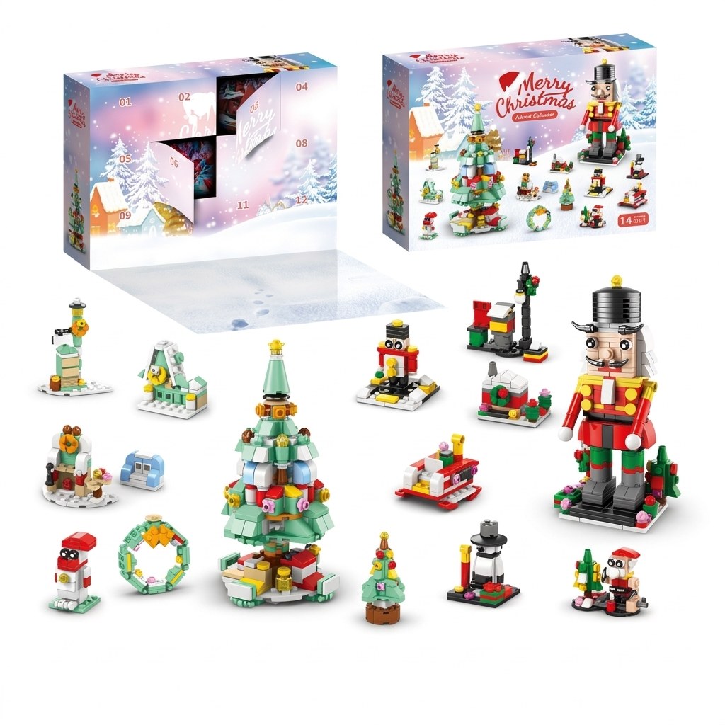 Christmas Brick Countdown Calendar, 12 Doors and 14 Builds, 8 Styles to Collect
