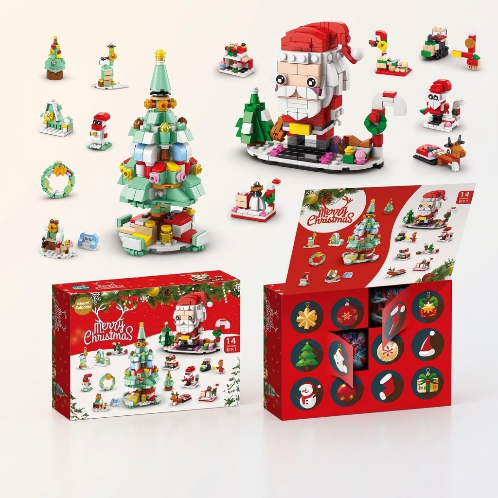 Christmas Brick Countdown Calendar, 12 Doors and 14 Builds, 8 Styles to Collect