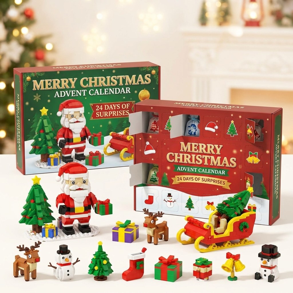 Christmas Brick Countdown Calendar, 12 Doors and 14 Builds, 8 Styles to Collect
