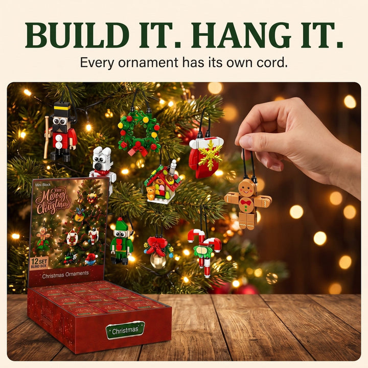 Mini Brick Ornament Countdown, 12 Days of Christmas Blind Boxes, Red or Pink