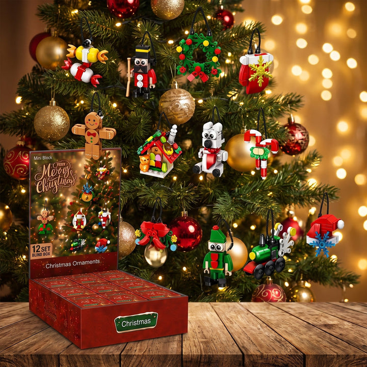 Mini Brick Ornament Countdown, 12 Days of Christmas Blind Boxes, Red or Pink