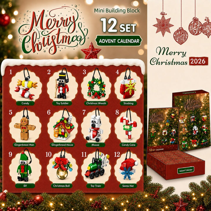 Mini Brick Ornament Countdown, 12 Days of Christmas Blind Boxes, Red or Pink