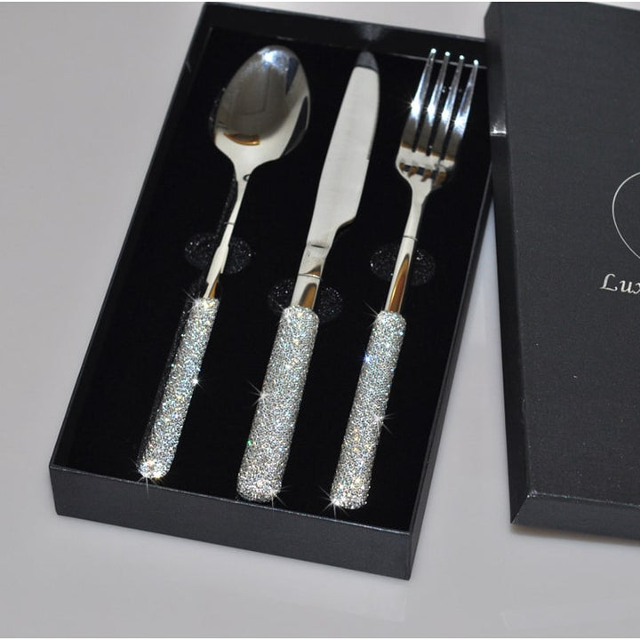 18/10 Stainless Steel Flatware Set with Rhinestone-Encrusted Handles