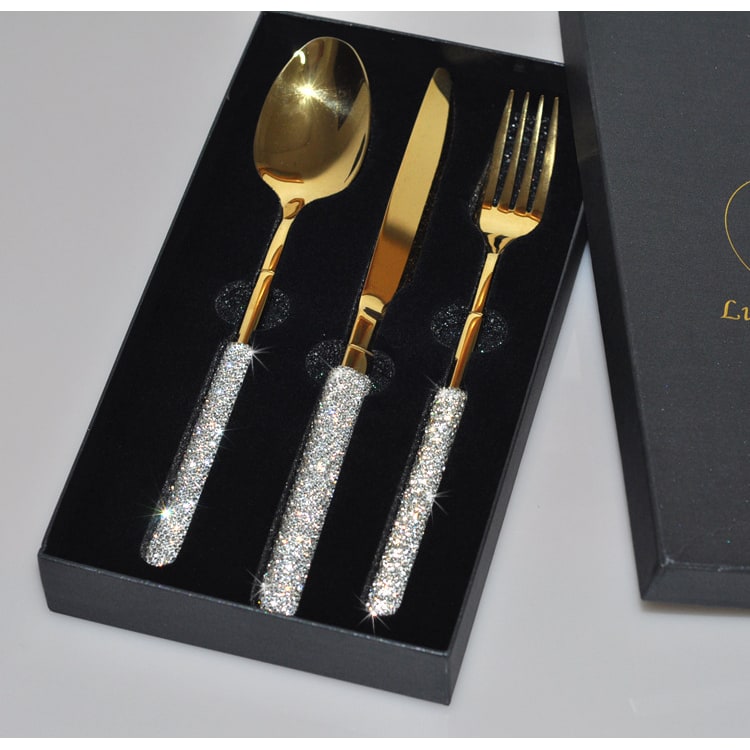 18/10 Stainless Steel Flatware Set with Rhinestone-Encrusted Handles