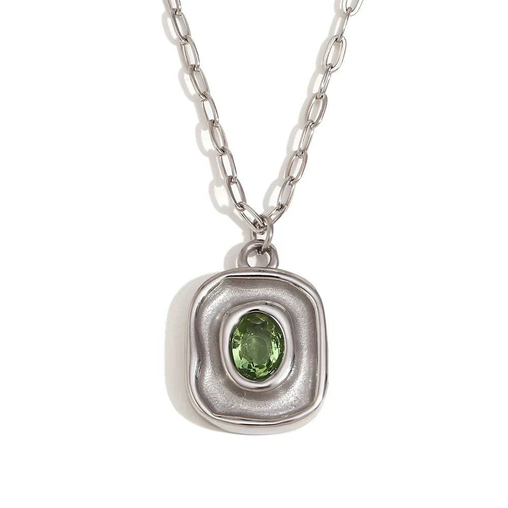 18K Gold-Plated Stainless Steel Paperclip Chain Green Zircon Necklace - Hypoallergenic &amp; Waterproof
