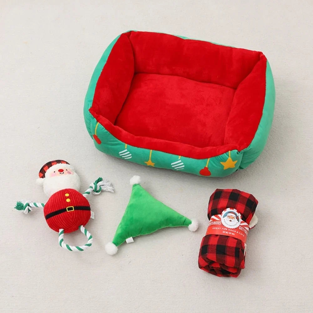 2-in-1 Christmas Pet Cave Bed with Non-Slip Base