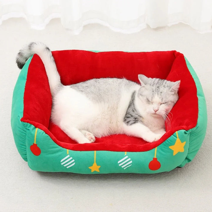 2-in-1 Christmas Pet Cave Bed with Non-Slip Base