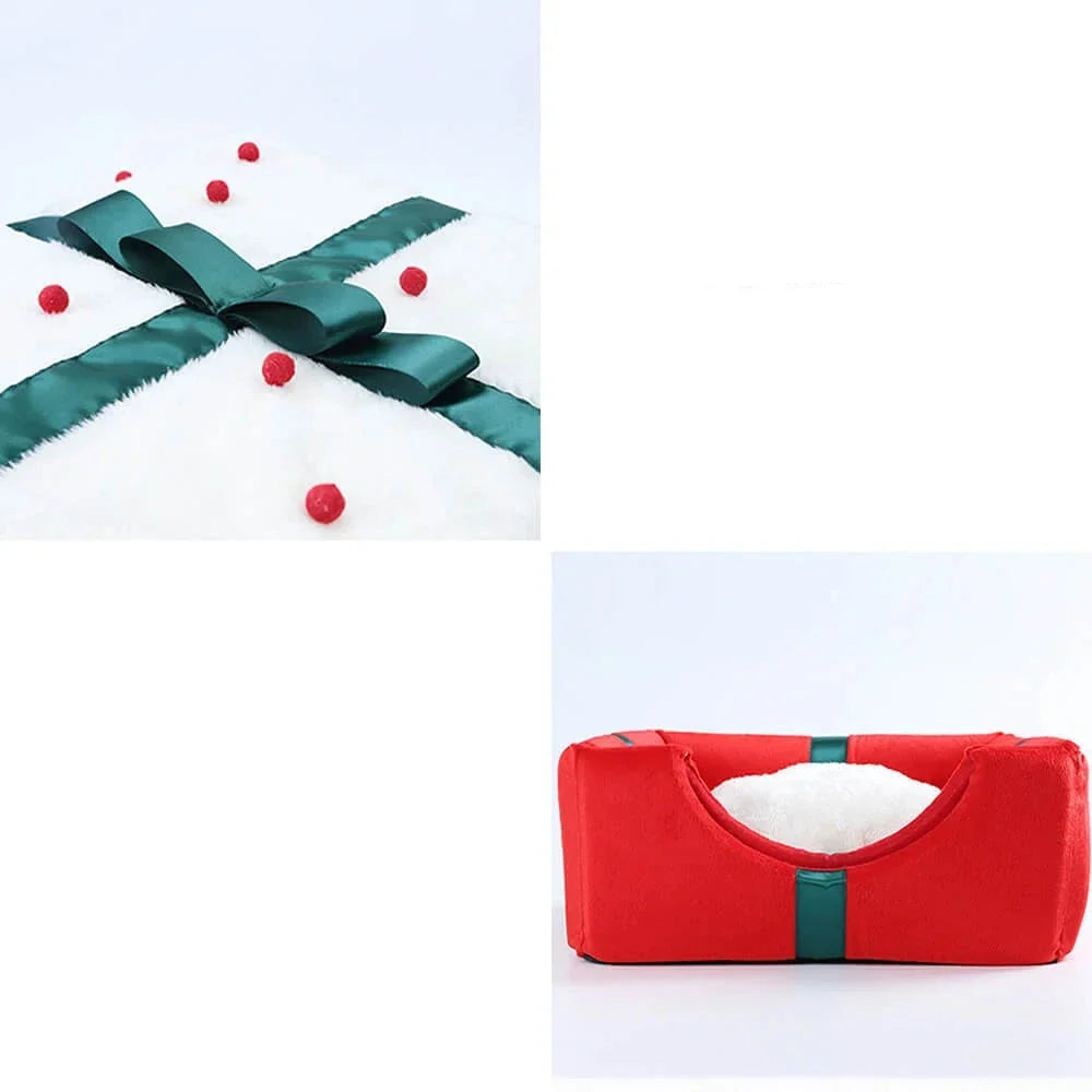 2-in-1 Christmas Pet Cave Bed with Non-Slip Base