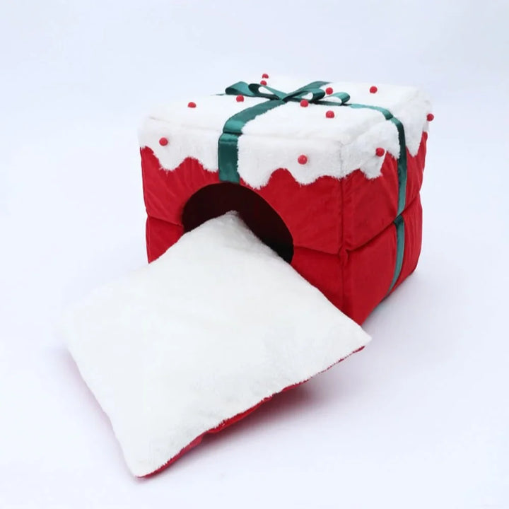 2-in-1 Christmas Pet Cave Bed with Non-Slip Base