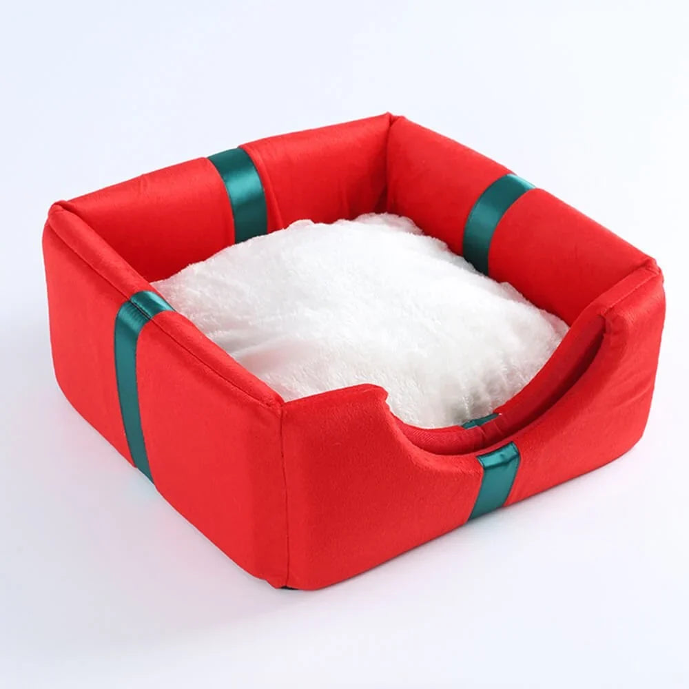 2-in-1 Christmas Pet Cave Bed with Non-Slip Base