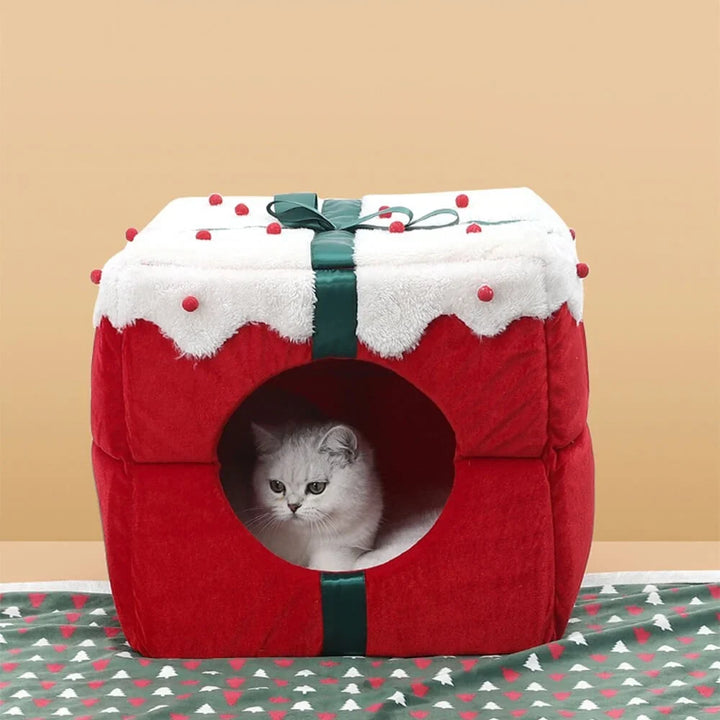 2-in-1 Christmas Pet Cave Bed with Non-Slip Base