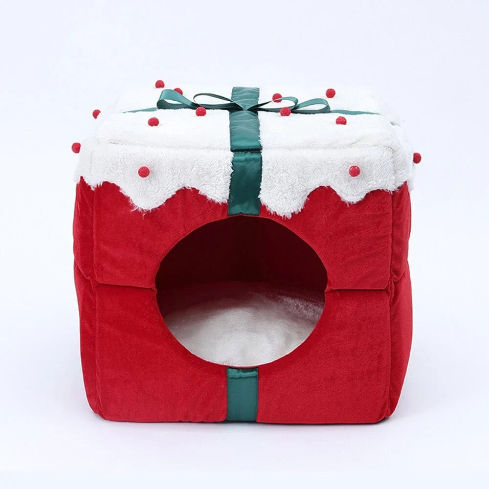 2-in-1 Christmas Pet Cave Bed with Non-Slip Base