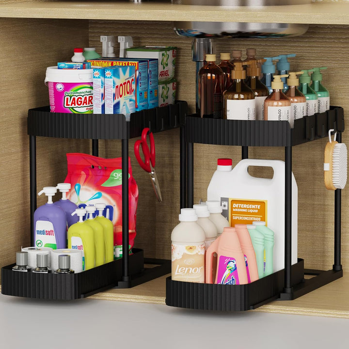 2-Pack Pull-Out Cabinet Drawers, Smooth-Gliding Storage Bins