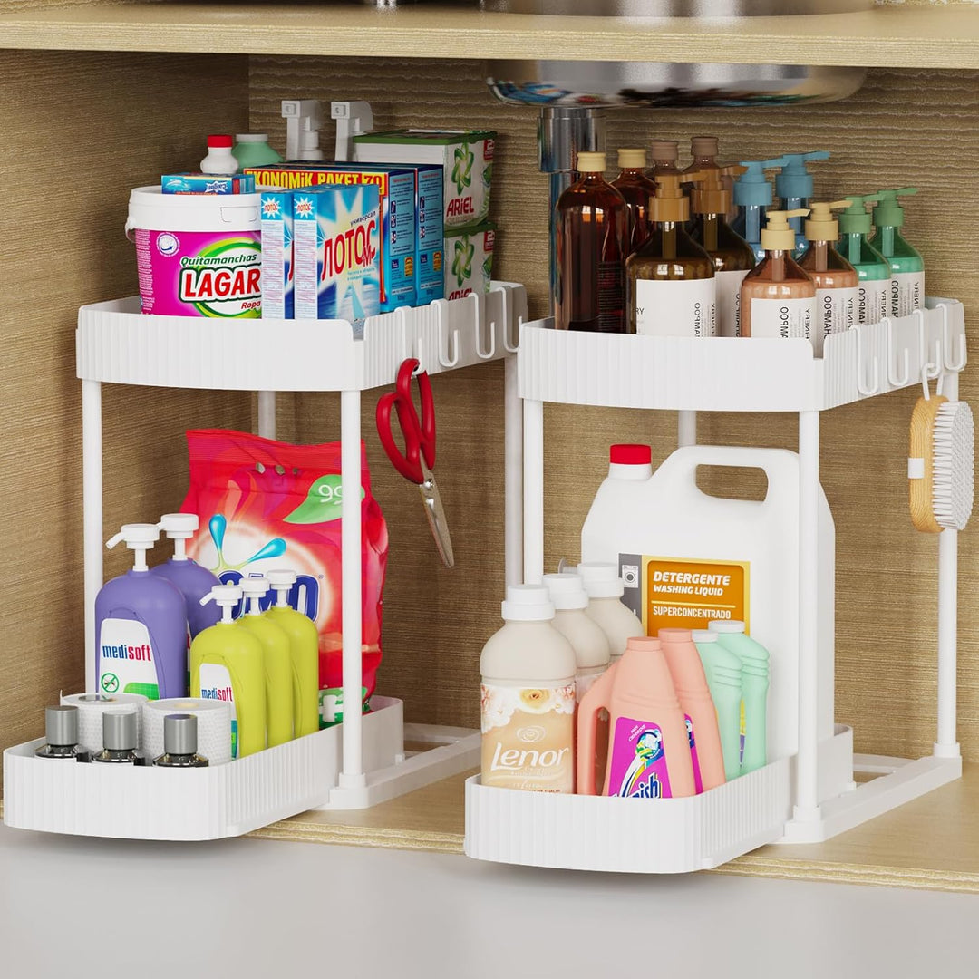 2-Pack Pull-Out Cabinet Drawers, Smooth-Gliding Storage Bins