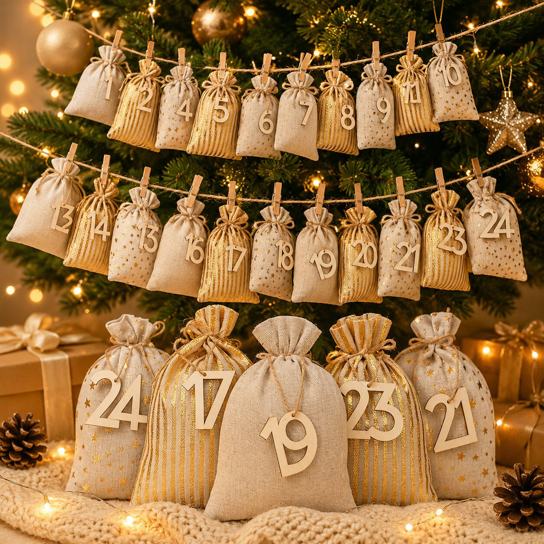 2026 Advent Calendar Bags — 24 Numbered Fillable Gift Bags