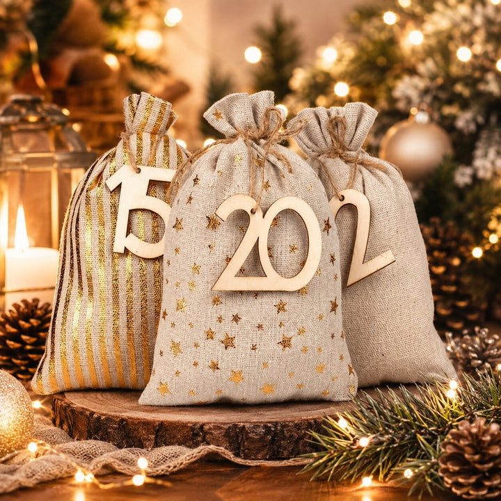 2026 Advent Calendar Bags — 24 Numbered Fillable Gift Bags