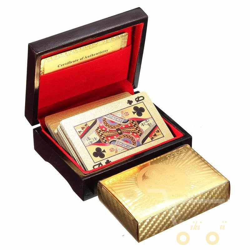 24-Karat Gold-Plated Playing Card Deck in a Wooden Box