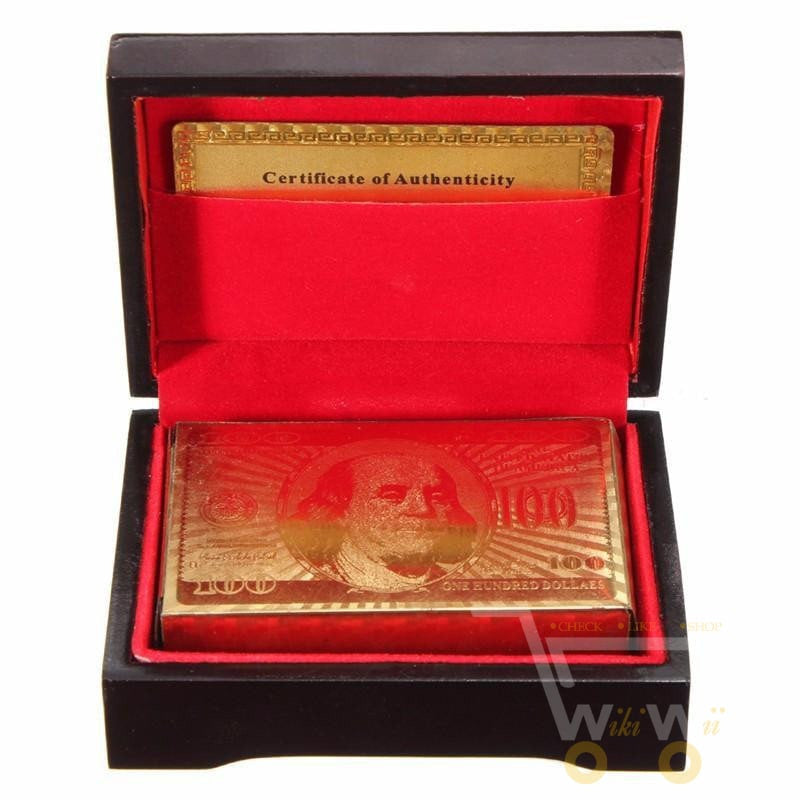 24-Karat Gold-Plated Playing Card Deck in a Wooden Box