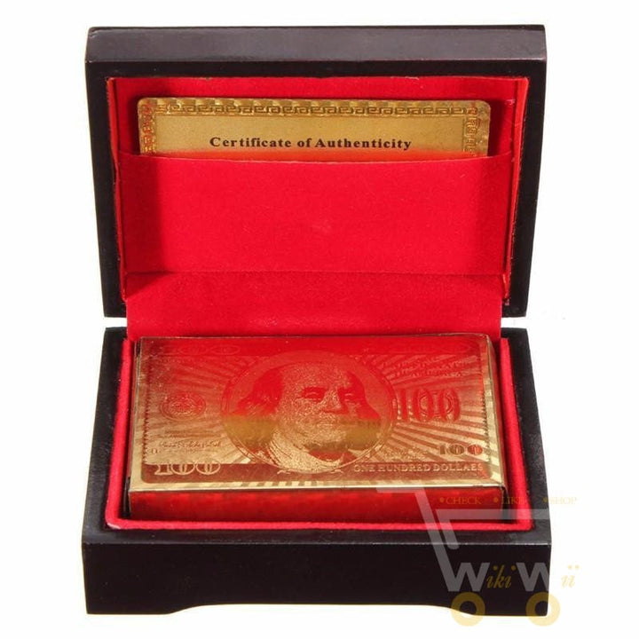 24-Karat Gold-Plated Playing Card Deck in a Wooden Box