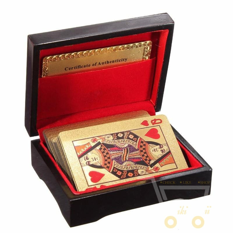 24-Karat Gold-Plated Playing Card Deck in a Wooden Box