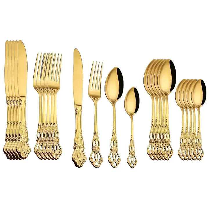24-Piece Stainless Steel Cutlery Set with Elegant Engraving