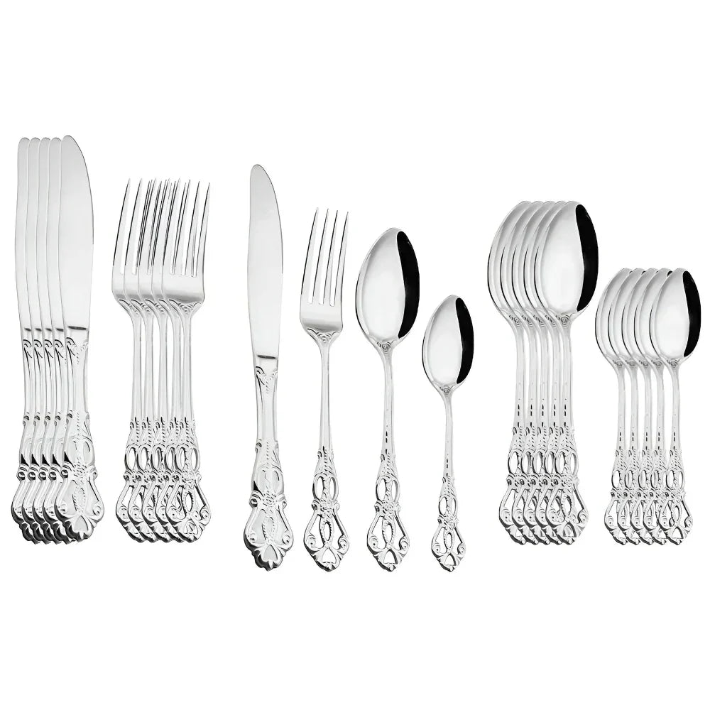 24-Piece Stainless Steel Cutlery Set with Elegant Engraving