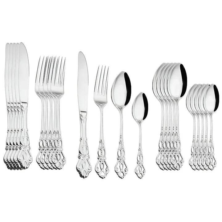 24-Piece Stainless Steel Cutlery Set with Elegant Engraving