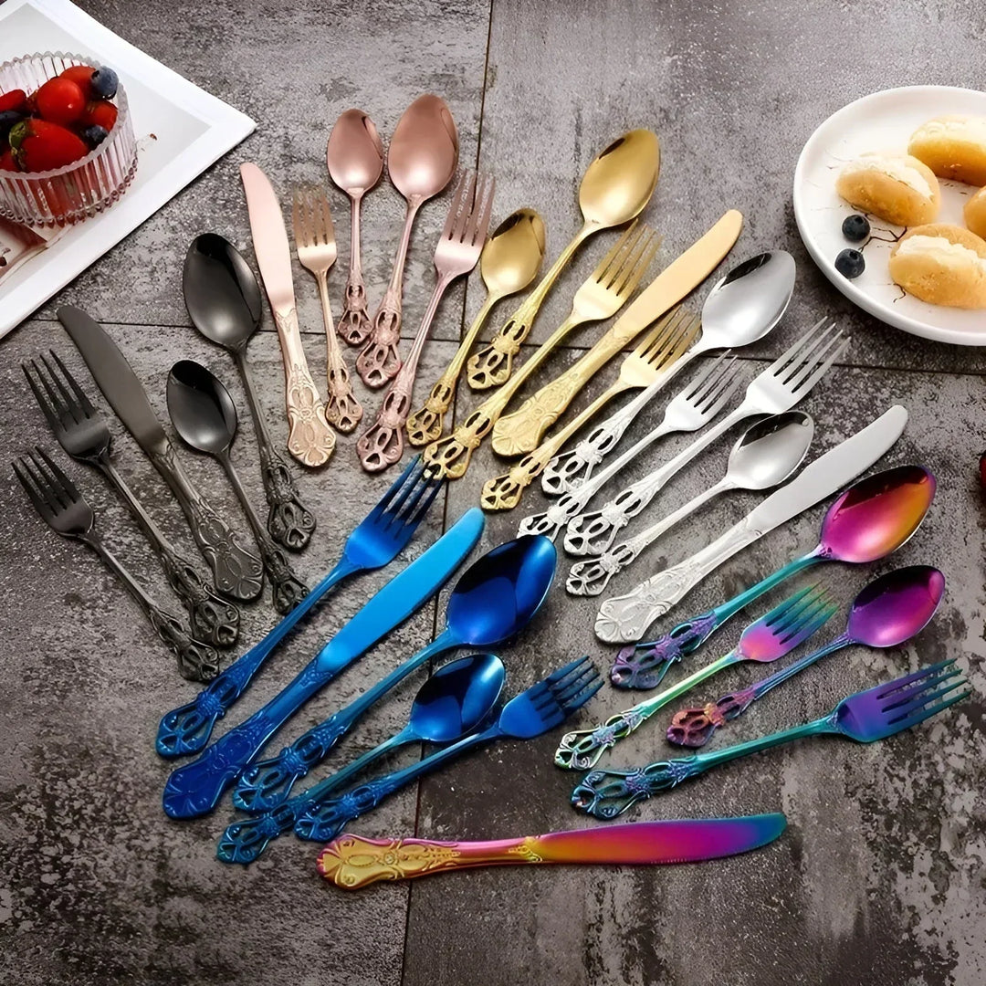 24-Piece Stainless Steel Cutlery Set with Elegant Engraving