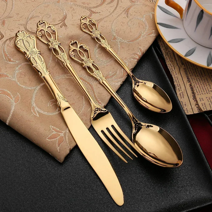 24-Piece Stainless Steel Cutlery Set with Elegant Engraving