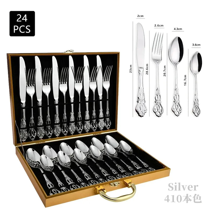 24-Piece Stainless Steel Cutlery Set with Elegant Engraving
