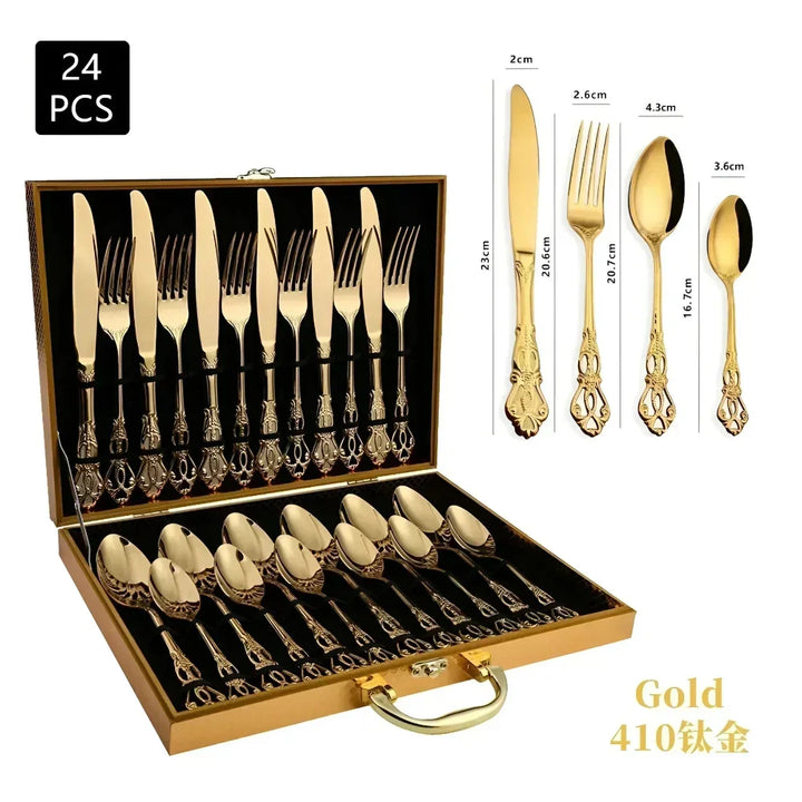 24-Piece Stainless Steel Cutlery Set with Elegant Engraving
