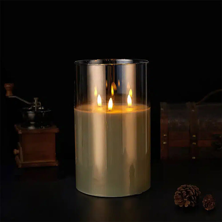 3-Flame LED Candle - 1 Pc - Ø15 x 25 cm - Gold, Grey or White