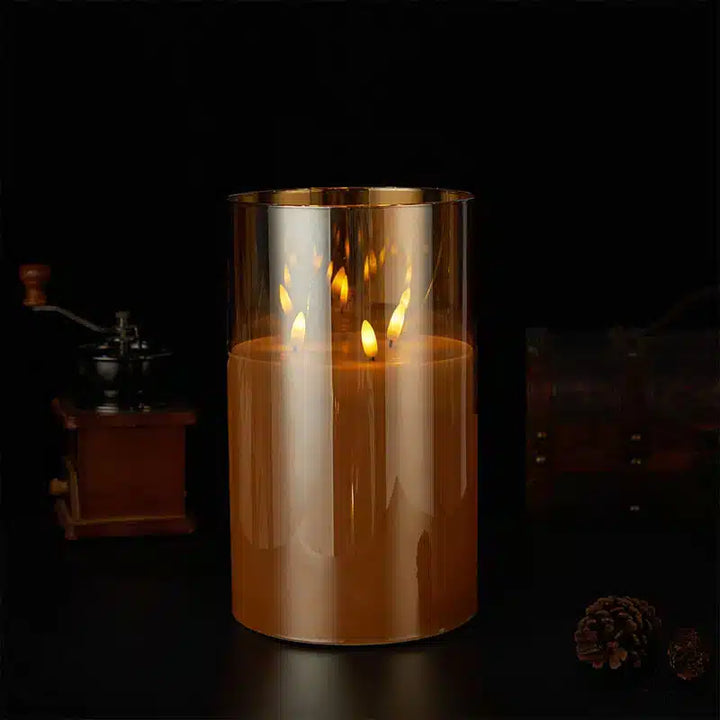 3-Flame LED Candle - 1 Pc - Ø15 x 25 cm - Gold, Grey or White