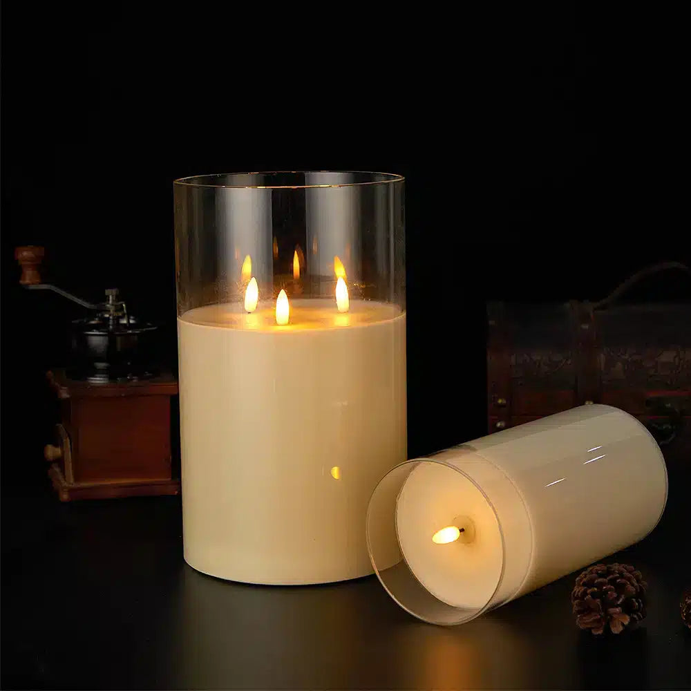 3-Flame LED Candle - 1 Pc - Ø15 x 25 cm - Gold, Grey or White