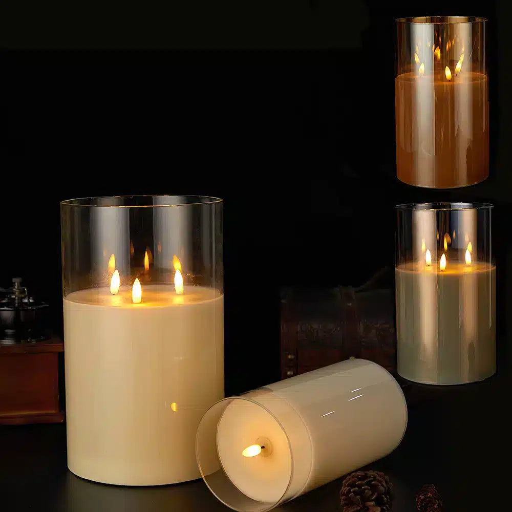 3-Flame LED Candle - 1 Pc - Ø15 x 25 cm - Gold, Grey or White