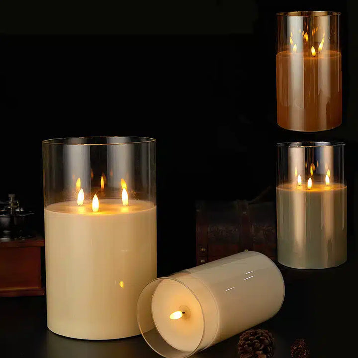 3-Flame LED Candle - 1 Pc - Ø15 x 25 cm - Gold, Grey or White
