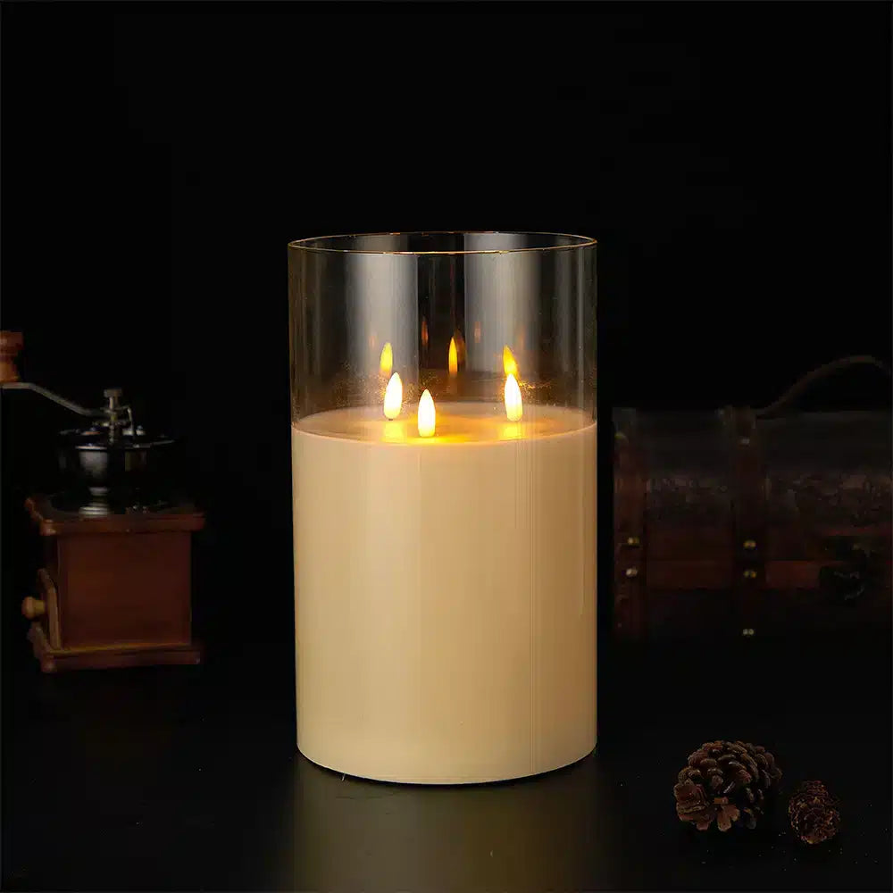 3-Flame LED Candle - 1 Pc - Ø15 x 25 cm - Gold, Grey or White