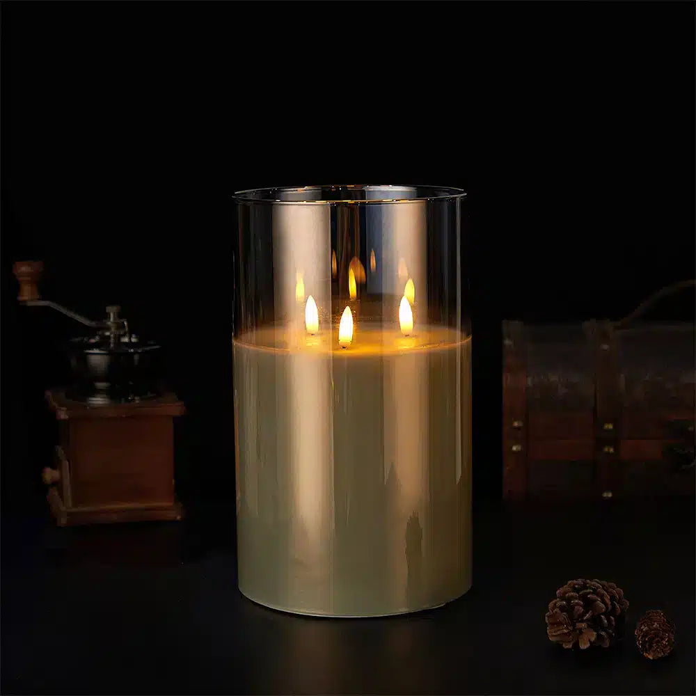 3-Flame LED Candle - 1 Pc - Ø15 x 25 cm - Gold, Grey or White