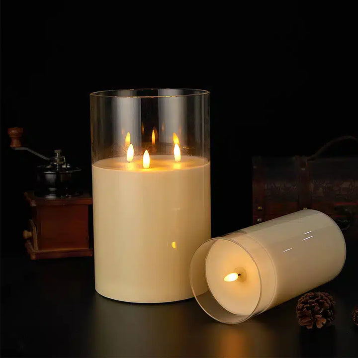 3-Flame LED Candle - 1 Pc - Ø15 x 25 cm - Gold, Grey or White