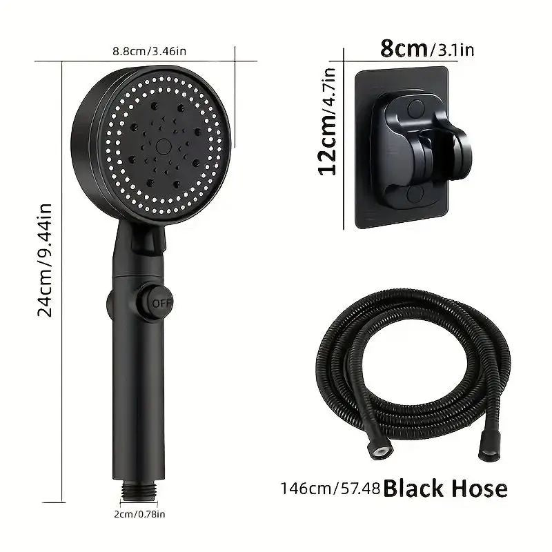 3-in-1 Black Shower Head Set – Adjustable, Water-Saving and High Pressure with 5 Modes
