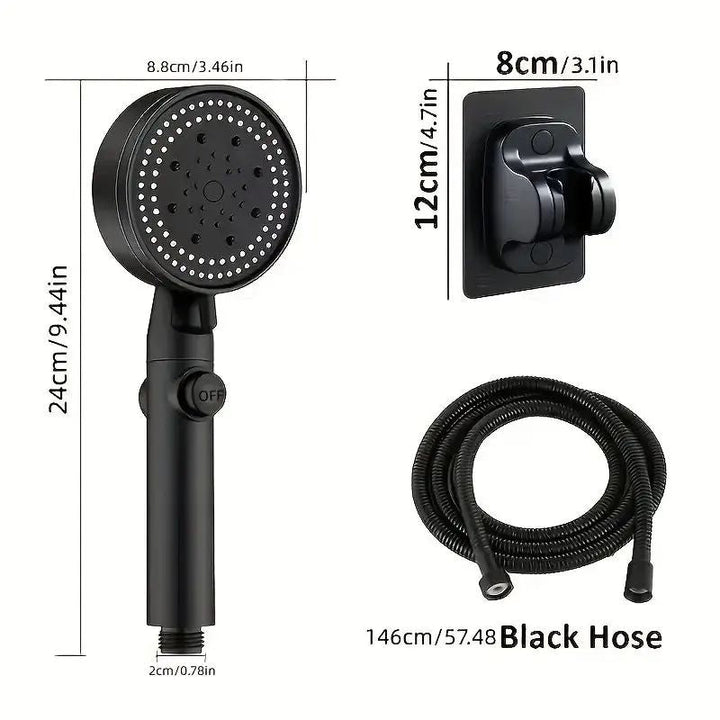 3-in-1 Black Shower Head Set – Adjustable, Water-Saving and High Pressure with 5 Modes
