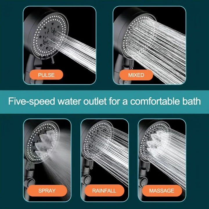 3-in-1 Black Shower Head Set – Adjustable, Water-Saving and High Pressure with 5 Modes