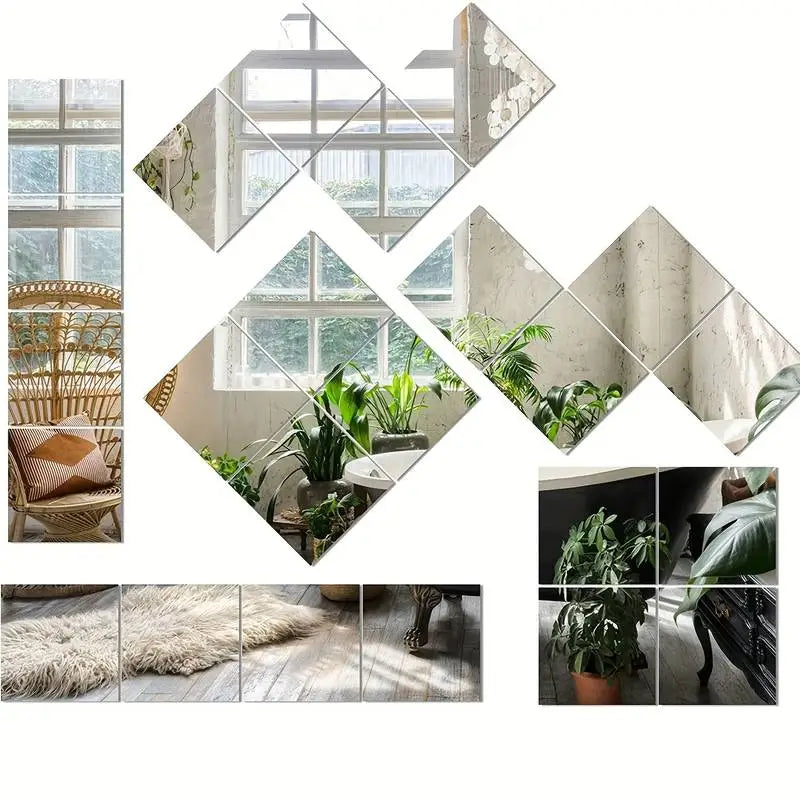 3D Acrylic Mirror Wall Sticker Set (Pack of 4)