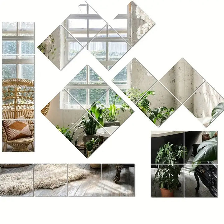3D Acrylic Mirror Wall Sticker Set (Pack of 4)