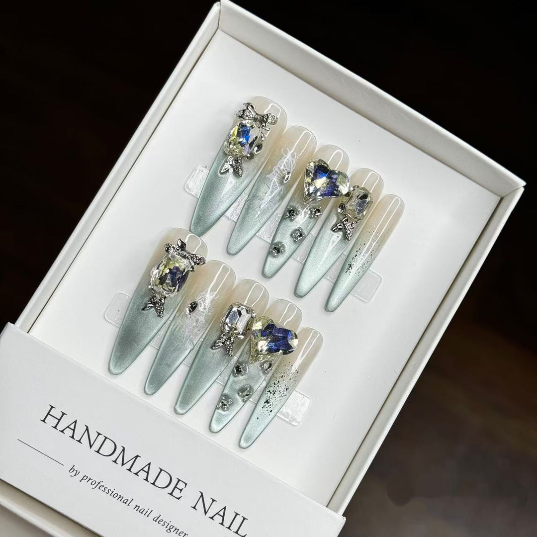 3D Crystal-Embellished Press-On Nail Set
